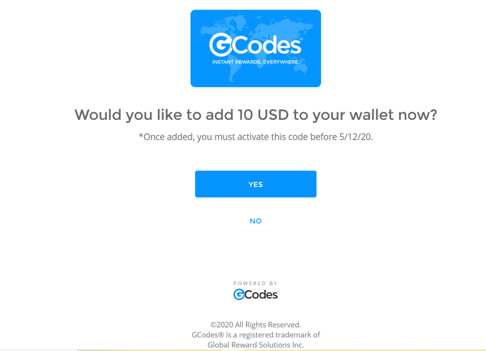 Add Gcodes rewards to your wallet